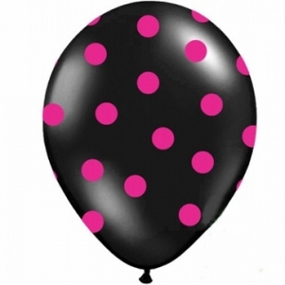 Balónky pastelové černé s růžovými puntíky